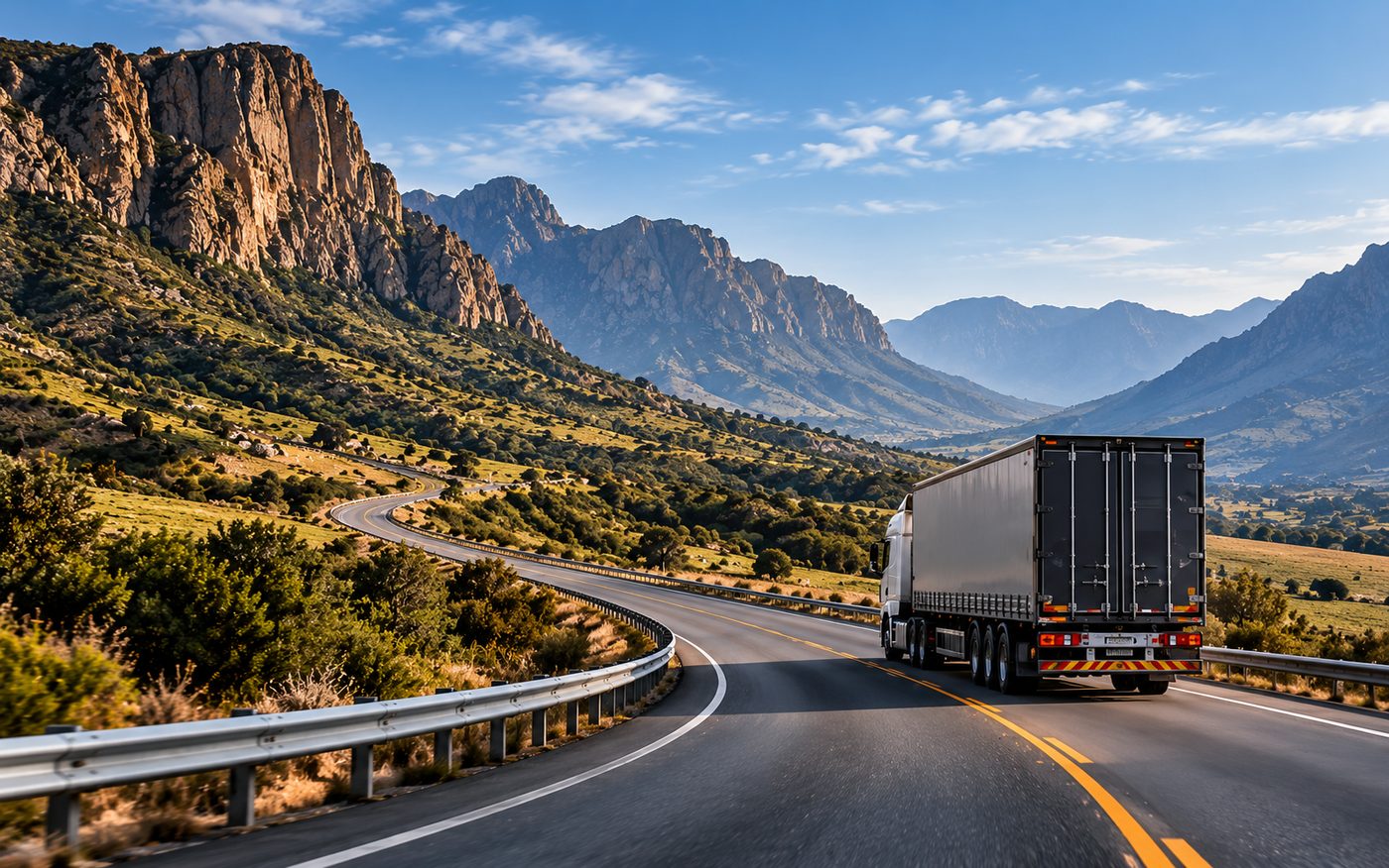 A truck on a winding mountain road